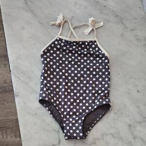 Zara Navy Polka Dot One-Piece Swimsuit with Cream Trim